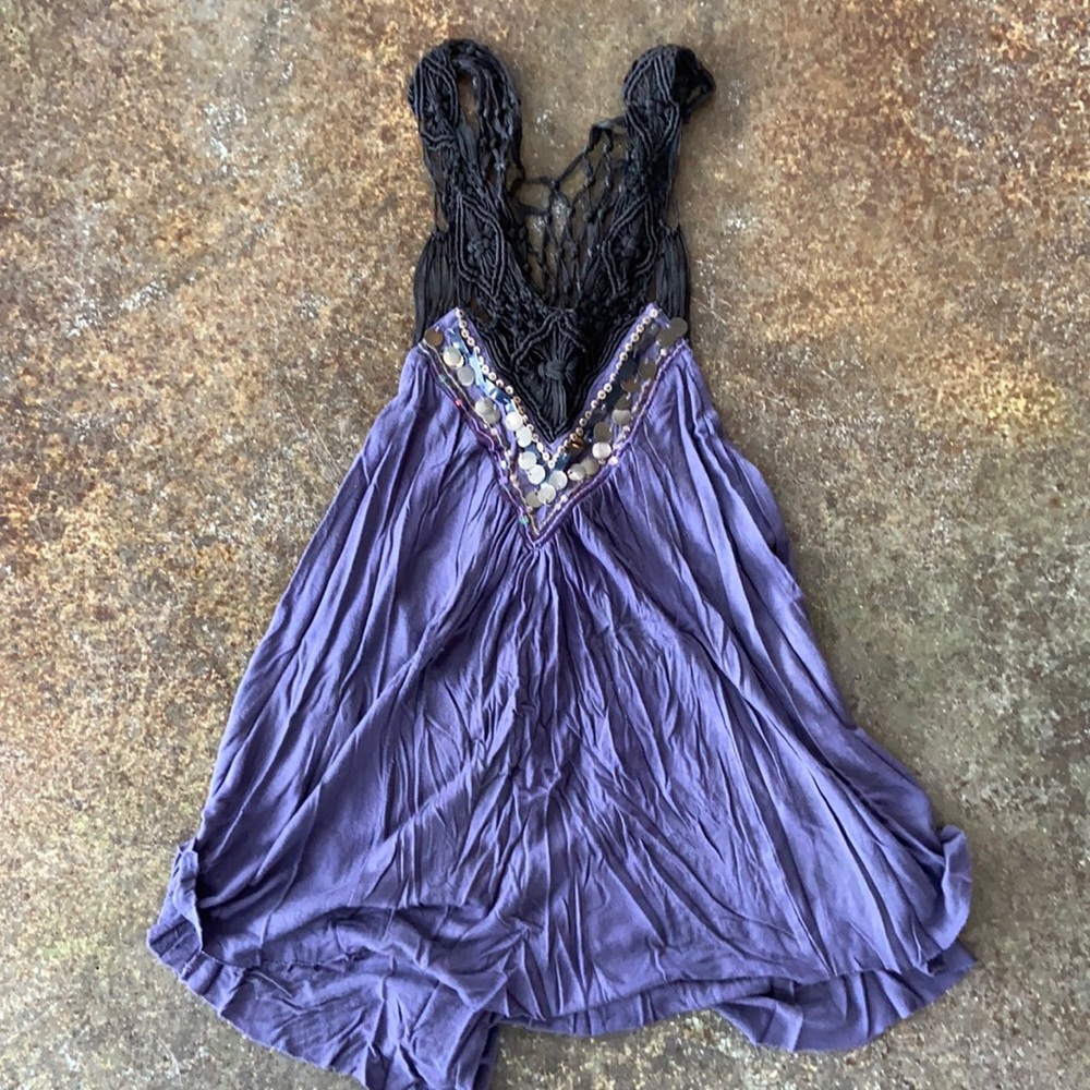 Free People Tank with Crochet back detail and beading